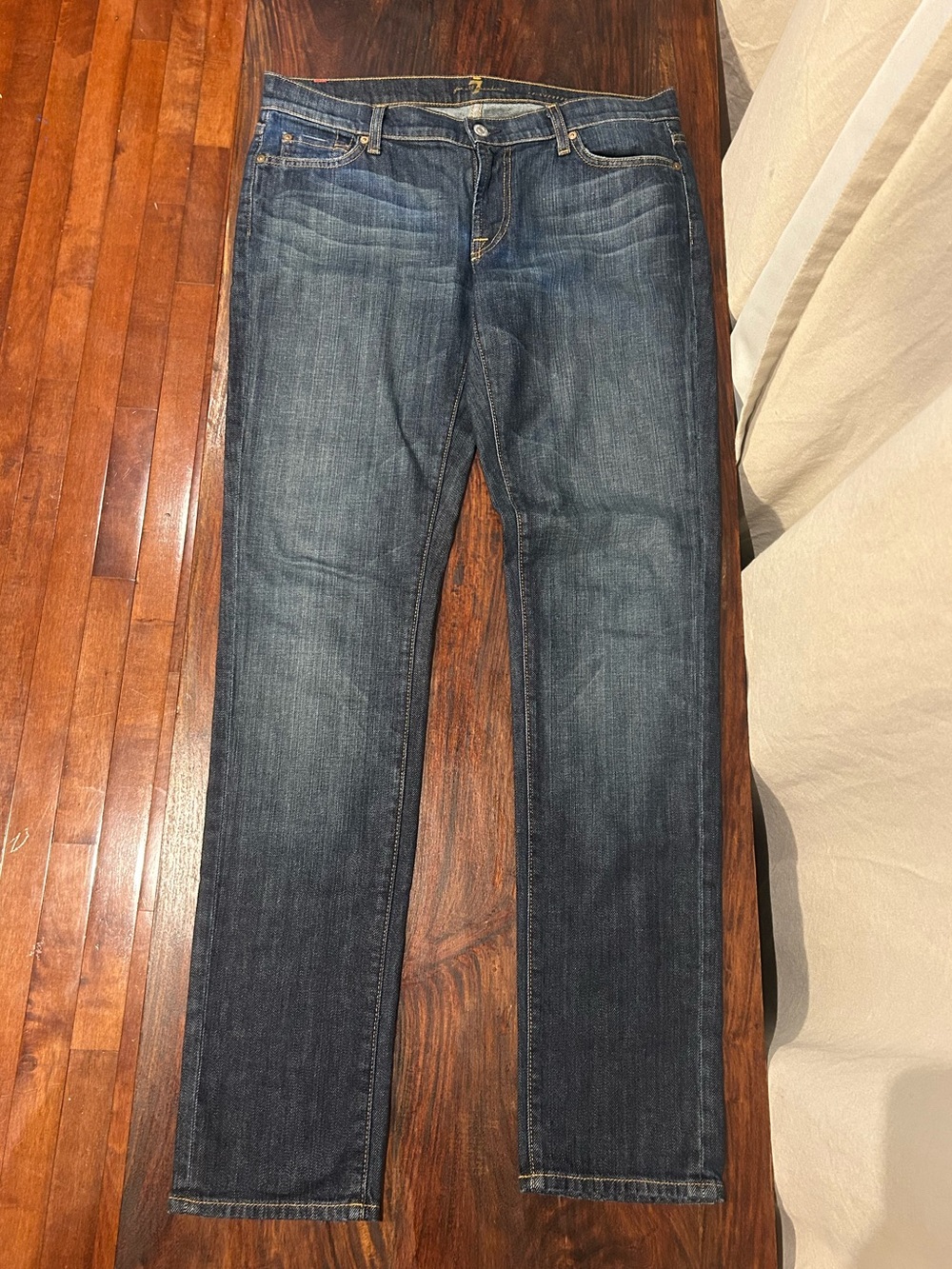 7 For All Mankind Men's Slim Straight Jeans in Dark Blue Denim